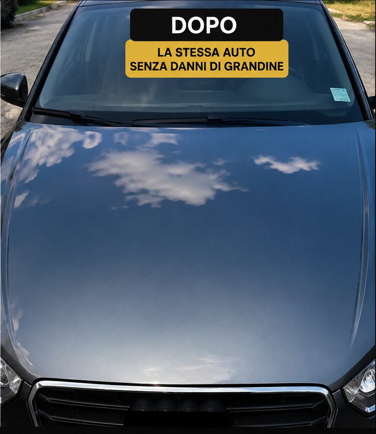 Cofano della stessa auto protetta dalla grandine, liscio e senza danni